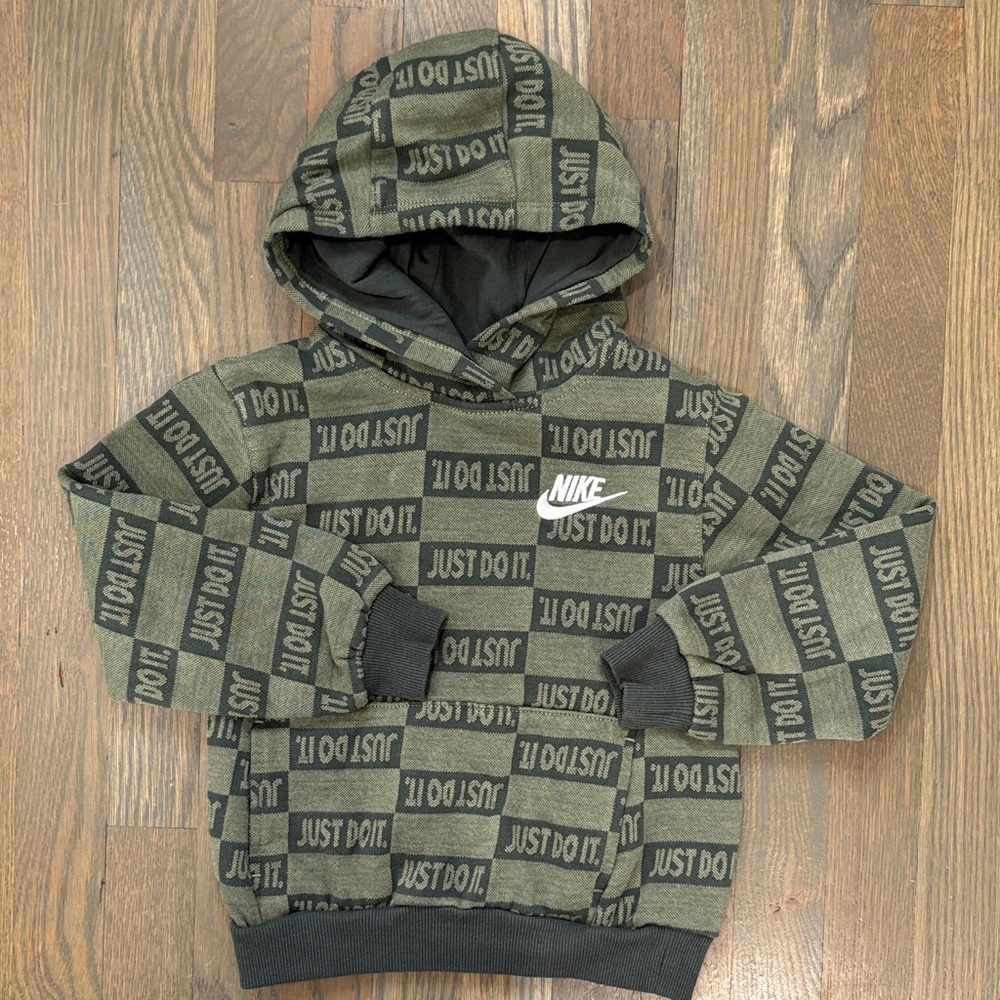 Nike Kids Olive Green and Black 'Just Do It' Pullover Hoodie